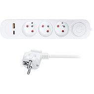 Solight 2m, 3 sockets, USB A+C 20W PD, switch, 3 x 1mm2, PVC - Extension Cable
