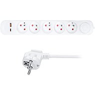 Solight 3 m, 5 zásuviek, USB A + C 20 W PD, vypínač, 3 × 1 mm2, PVC - Predlžovací kábel