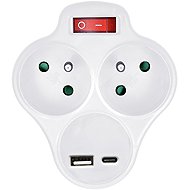 Solight 2 x 10A, USB A+C charger 12W, white, switch - Splitter 
