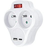 Solight 2 x 10A, USB A+C fast charger 20W PD, white, switch - Splitter 