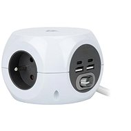 Solight prodlužovací přívod kostka, 3 zásuvky, 4x USB + Wireless 10W, 1,5m, 3x1,5mm2, bílý - Zásuvka