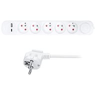 Solight 5z prodlužovací přívod s USB A+C nabíječkou 2.4A, 3m, 3 x 1mm2, bílý, vypínač - Extension Cable