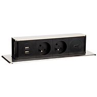Solight USB výsuvný blok zásuvek, 2 zásuvky + HDMI + USB, nerez + plast, 3 x 1.5mm2, stříbrný - Steckdose