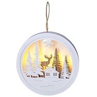 LED hängende Dekoration, Wald und Hirsch, weiß und braun, 2x AAA - Weihnachtsbeleuchtung