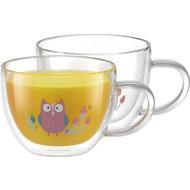 Siguro Mug made of double-walled glass Owl, 280 ml, 2 pcs - Thermo-Glass