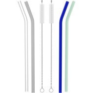 Siguro Crystal Sip Glass Straw Set, Coloured, 4pcs, 2 brushes - Straw