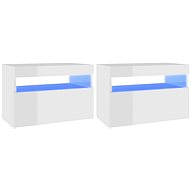 SHUMEE Noční stolek s LED osvětlením 2 ks bílý vysoký lesk 60 × 35 × 40cm, 3082787 - Night Stand