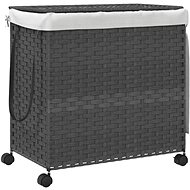 Shumee Laundry basket with wheels, 60 × 35 × 60,5 cm, rattan, grey - Laundry Basket