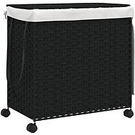 Shumee Laundry basket with wheels, 60 × 35 × 60,5 cm, rattan, black - Laundry Basket