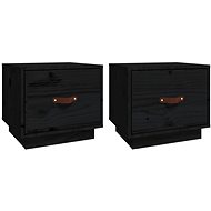 Shumee bedside tables 2 pcs, black 40 × 34 × 35 cm, solid pine wood - Night Stand
