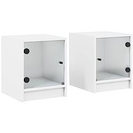 Shumee bedside tables with glass doors 2 pcs, white 35 × 37 × 42 cm - Night Stand