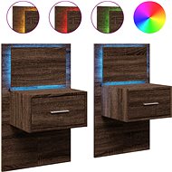 Shumee wall-mounted bedside tables with LED lighting 2 pcs, brown oak - Night Stand