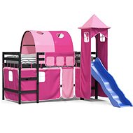 SHUMEE Kids bunk bed with tower pink, 80 × 200 cm, solid pine - Bed
