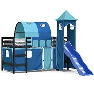 SHUMEE Children's bunk bed with tower blue, 90 × 200 cm, solid pine - Bed