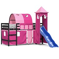 SHUMEE Kids bunk bed with tower pink, 90 × 200 cm, solid pine - Bed