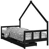 Shumee Children's bed with drawers black 90 × 200 cm solid pine wood, 834554 - Bed