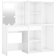 Shumee LED Dressing Table with 2 Cabinets Glossy White Composite Wood - Dressing Table