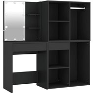 Shumee LED Dressing Table with Cabinets Black Composite Wood - Dressing Table