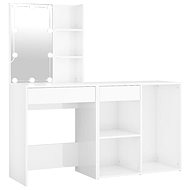 Shumee LED Dressing Table with Cabinet Glossy White Composite Wood - Dressing Table
