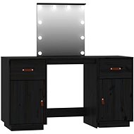 Shumee Dressing Table Set with LED Black Solid Pine - Dressing Table