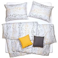 SCANquilt bed linen KREP plants-stripes white-gray-yellow - Bed Linen