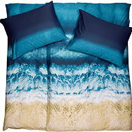 SCANquilt bed linen SATÉN DESIGN waves blue 140 × 200/70 × 90 cm - Bed Linen