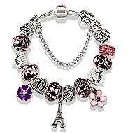 Silver Star Blizzard ladies bracelet, purple, Eiffel Tower, 21 cm - Bracelet