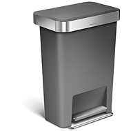 Simplehuman 45 l, Pedal, Rectangular, Gray Plastic / Stainless Steel - Rubbish Bin