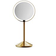 Simplehuman fold-out make-up mirror with sensor and lighting, 5× magnification, brass - Makeup Mirror