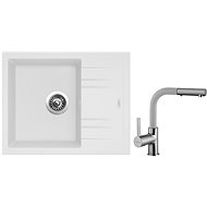 SINKS LINEA 600 N, Milk + ENIGMA S GR - Kitchen Sink and Tap Set