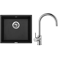 SINKS FRAME 457 Pureblack+VITALIA - Kitchen Sink and Tap Set