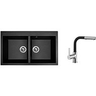 SINKS AMANDA 860 DUO Metalblack+ENIGMA S GR - Kitchen Sink and Tap Set