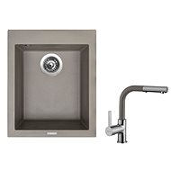 SINKS CUBE 410 Truffle+ENIGMA S GR - Kitchen Sink and Tap Set