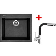 SINKS CUBE 560 Metalblack+ENIGMA S GR - Kitchen Sink and Tap Set