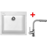 SINKS CUBE 560 Milk+ENIGMA S GR - Kitchen Sink and Tap Set