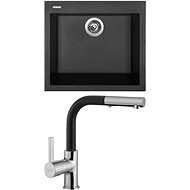 SINKS CUBE 560 Pureblack+ENIGMA S GR - Kitchen Sink and Tap Set