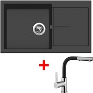 SINKS INFINITY 860 Pureblack+ENIGMA S GR - Kitchen Sink and Tap Set