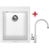 Sinks Cube 410 Milk + Vitalia GR - Kitchen Sink and Tap Set