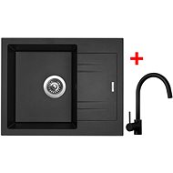 Sinks Linea 600 Metalblack + Vitalia, black, matt - Kitchen Sink and Tap Set