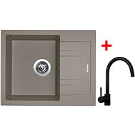 Sinks Linea 600 Truffle + Vitalia, black, matt - Kitchen Sink and Tap Set