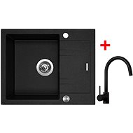 Sinks Linea 600 XC Granblack + Vitalia, black, matt - Kitchen Sink and Tap Set