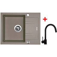 Sinks Linea 600 XC Truffle + Vitalia, black, matt - Kitchen Sink and Tap Set
