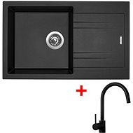 Sinks Linea 780 Metalblack + Vitalia, black, matt - Kitchen Sink and Tap Set