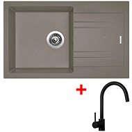 Sinks Linea 780 Truffle + Vitalia, black, matt - Kitchen Sink and Tap Set