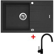 Sinks Linea 780 XC Granblack + Vitalia, black, matt - Kitchen Sink and Tap Set