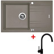 Sinks Linea 780 XC Truffle + Vitalia, black, matt - Kitchen Sink and Tap Set