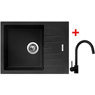 Sinks Perfecto 650 Metalblack + Vitalia, black, matt - Kitchen Sink and Tap Set