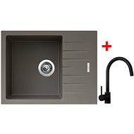 Sinks Perfecto 650 Truffle + Vitalia, black, matt - Kitchen Sink and Tap Set