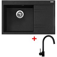 Sinks Rim 780 L Granblack + Vitalia, black, matt - Kitchen Sink and Tap Set