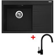 Sinks Rim 780 L Metalblack + Vitalia, black, matt - Kitchen Sink and Tap Set